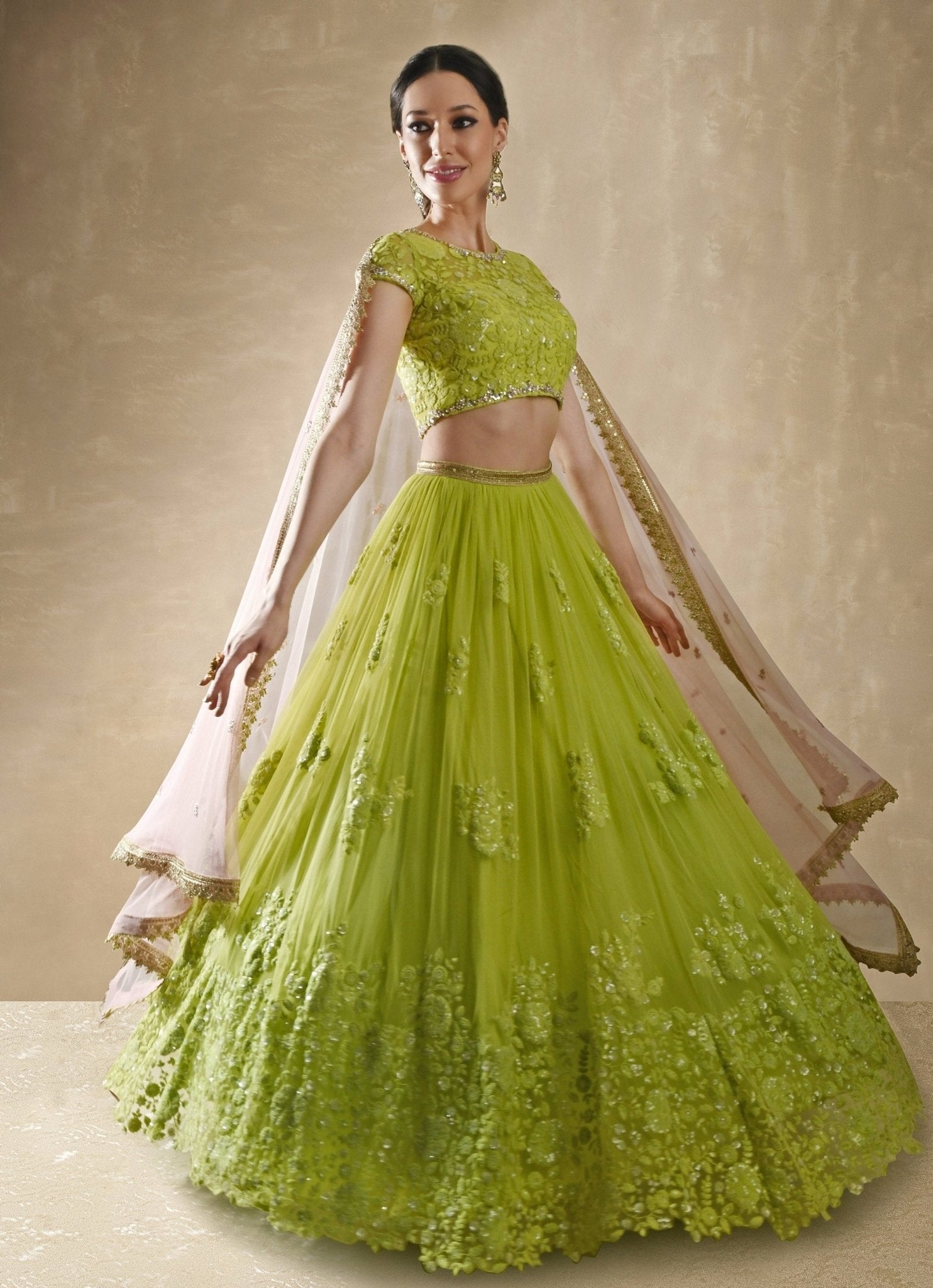 Starflower lime green lehenga set by Renee Label — sangeet lehenga