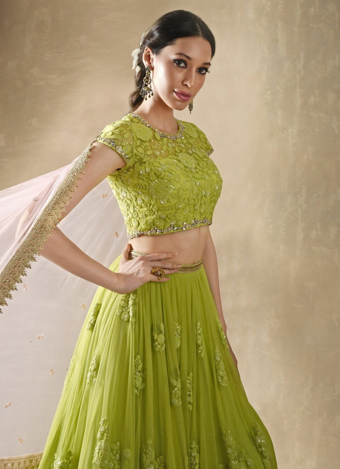 Starflower Lime Green Lehenga Renee Label - Fabilicious Fashion