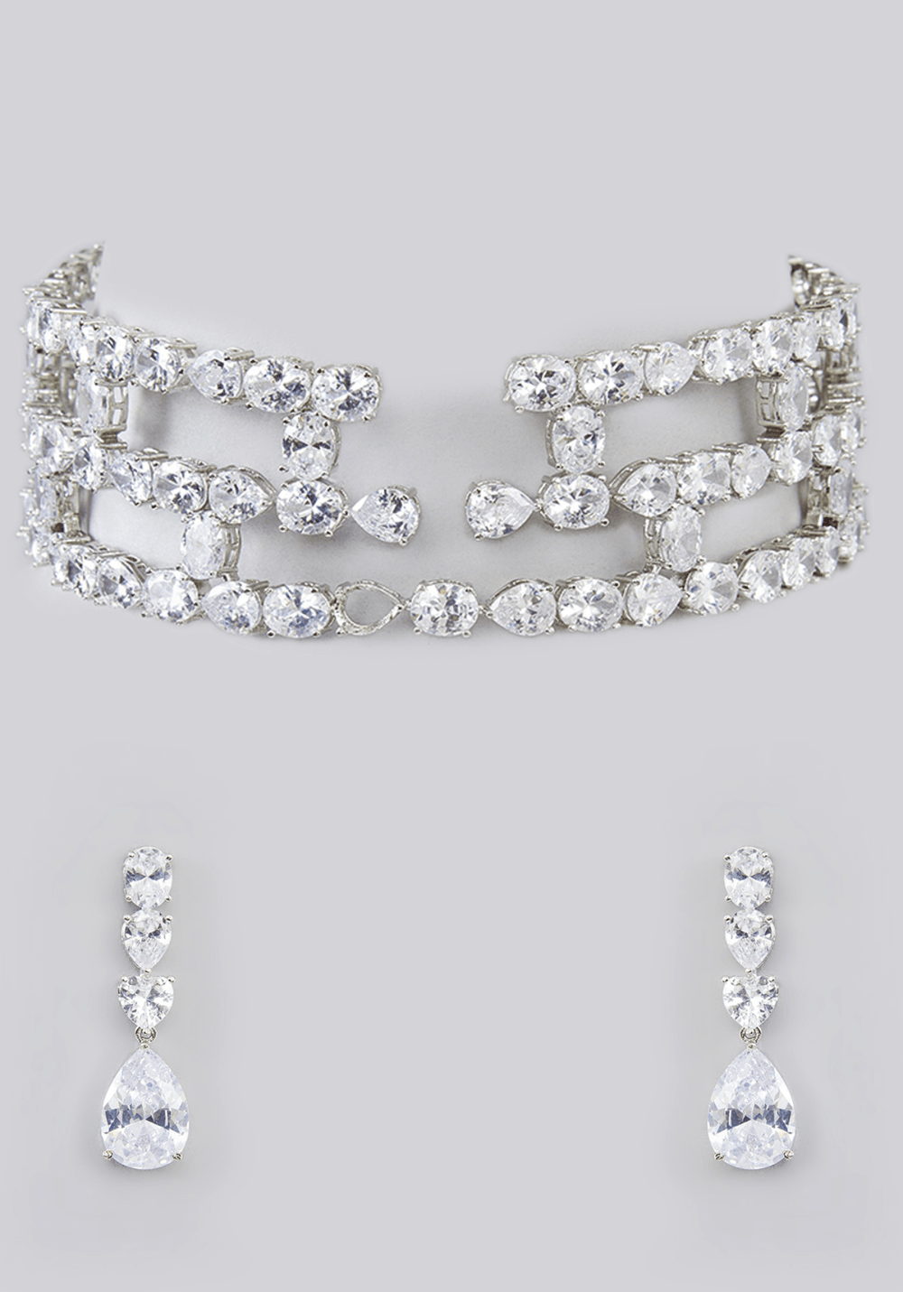 Statement Faux Diamond Choker Set Zevar by Geeta - Fabilicious Fashion