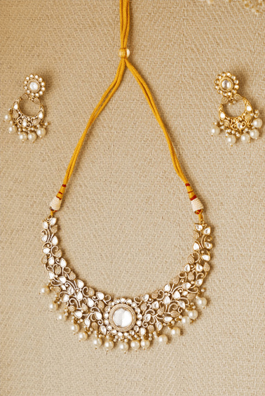 Statement Polki Stone Earrings and Necklace Set Zevar by Geeta - Fabilicious Fashion