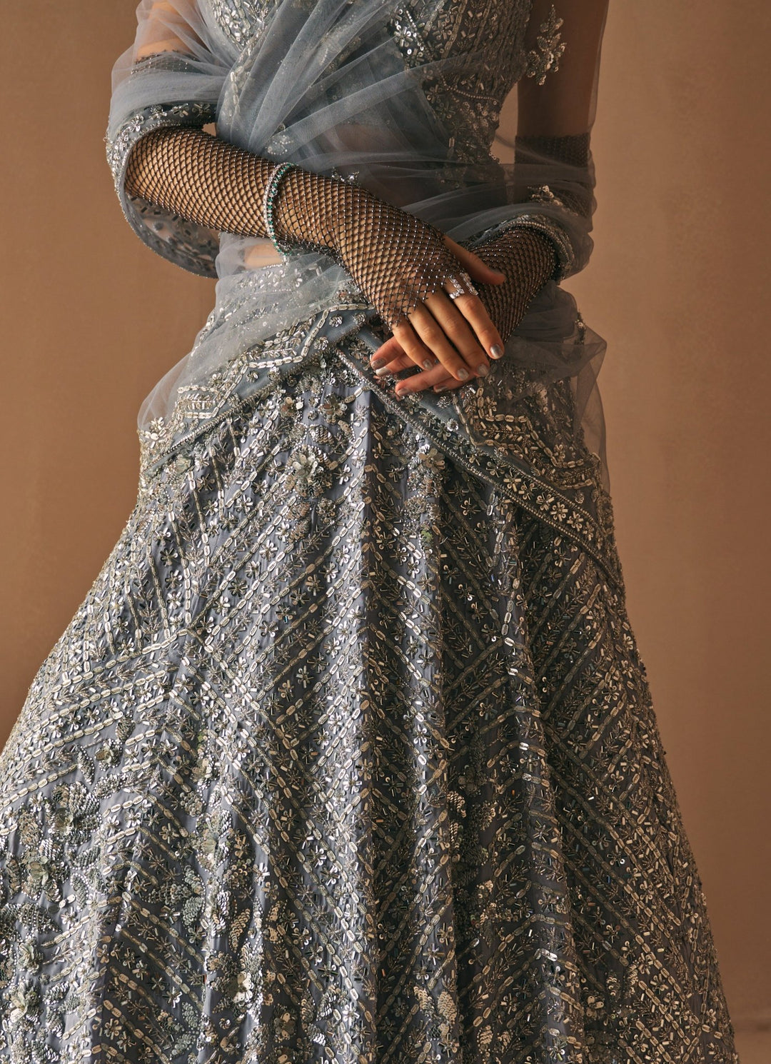 Steel Grey Crystal Embroidered Lehenga Set Angad Singh - Fabilicious Fashion