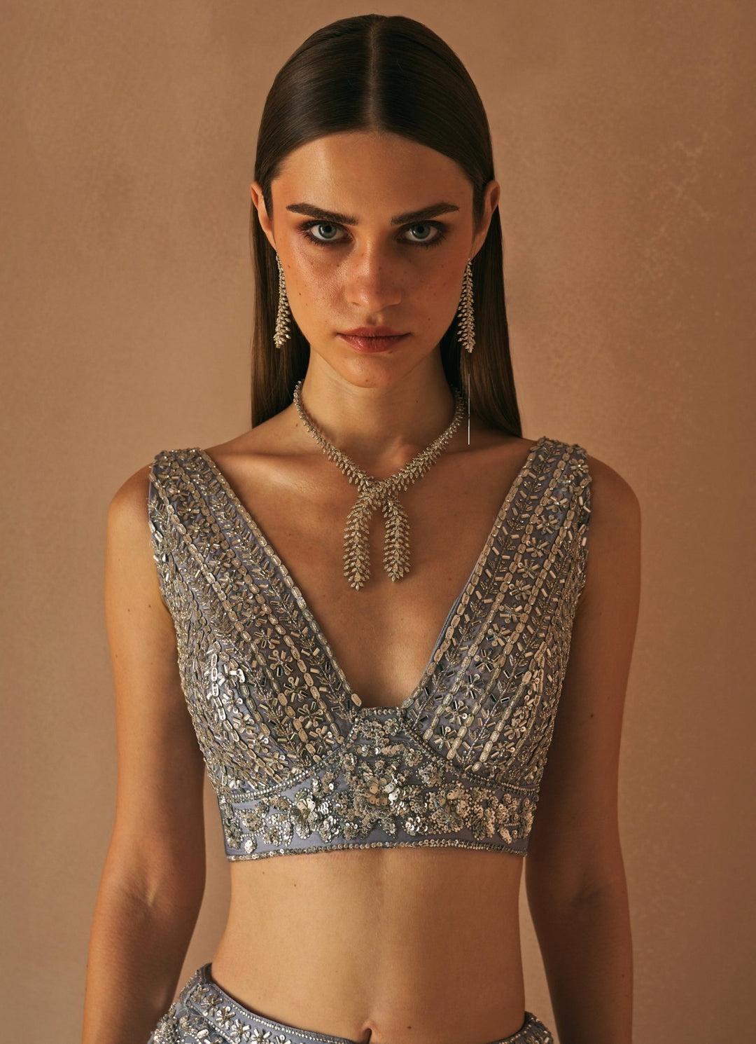 Steel Grey Crystal Embroidered Lehenga Set Angad Singh - Fabilicious Fashion