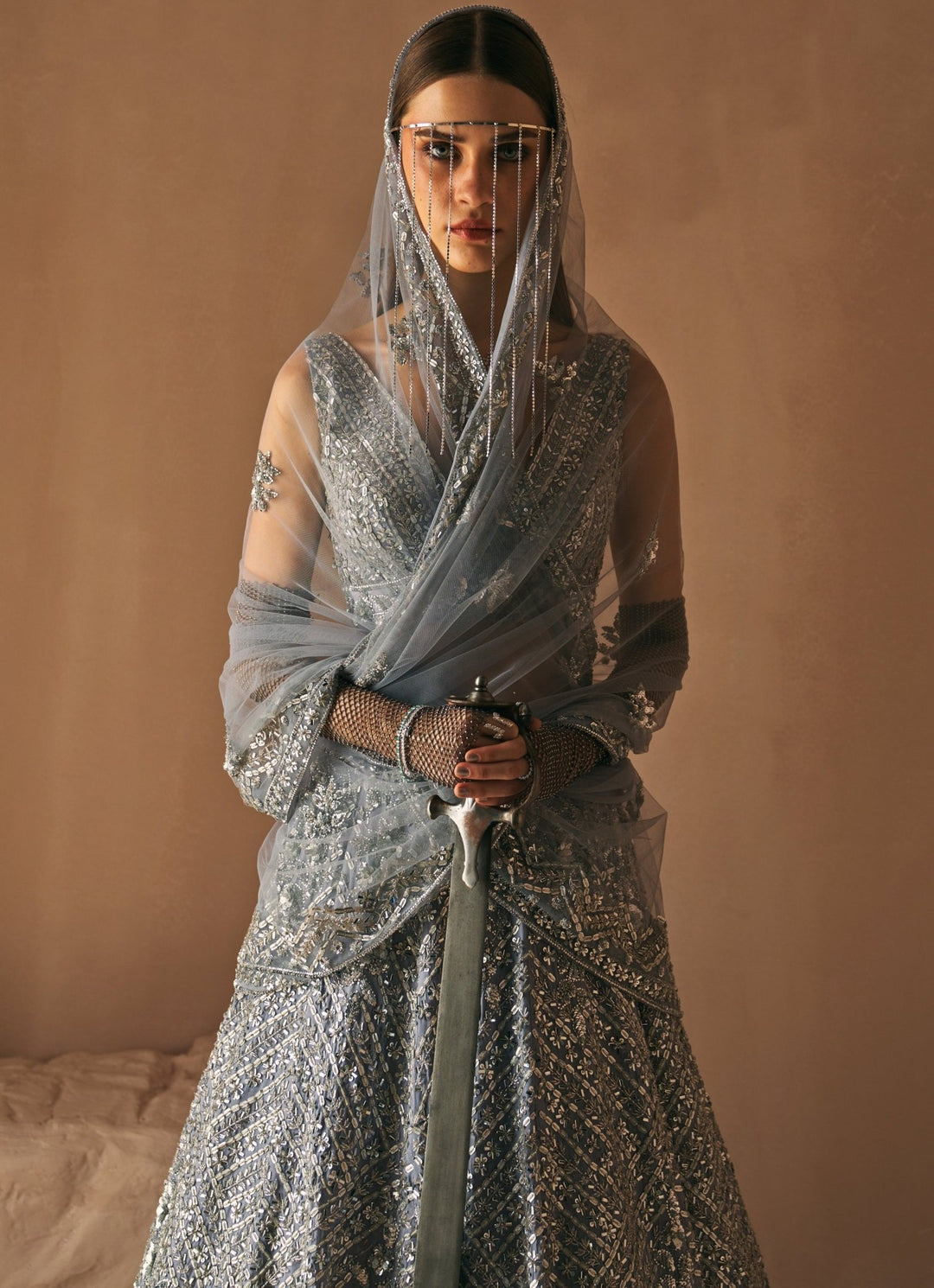 Steel Grey Crystal Embroidered Lehenga Set Angad Singh - Fabilicious Fashion