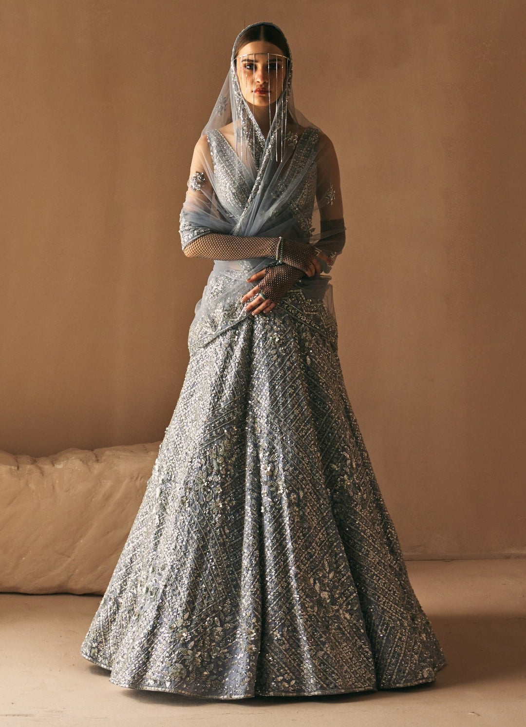 Steel Grey Crystal Embroidered Lehenga Set Angad Singh - Fabilicious Fashion
