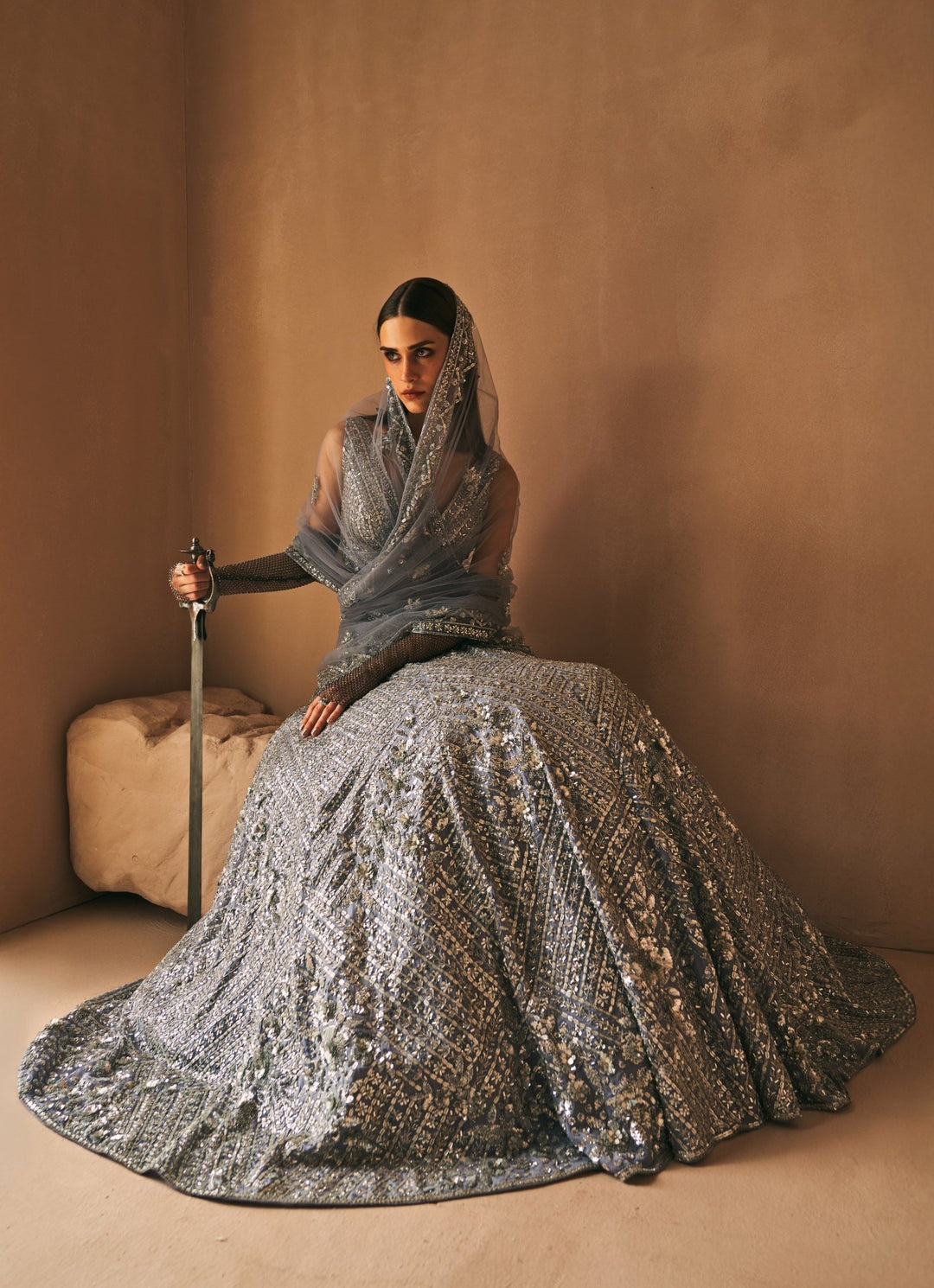 Steel Grey Crystal Embroidered Lehenga Set Angad Singh - Fabilicious Fashion