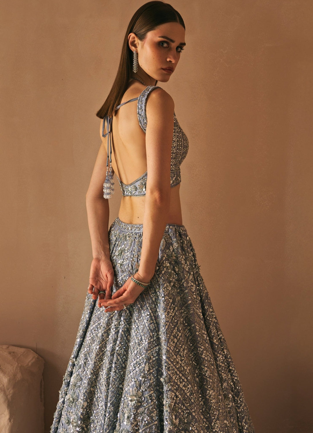 Steel Grey Crystal Embroidered Lehenga Set Angad Singh - Fabilicious Fashion