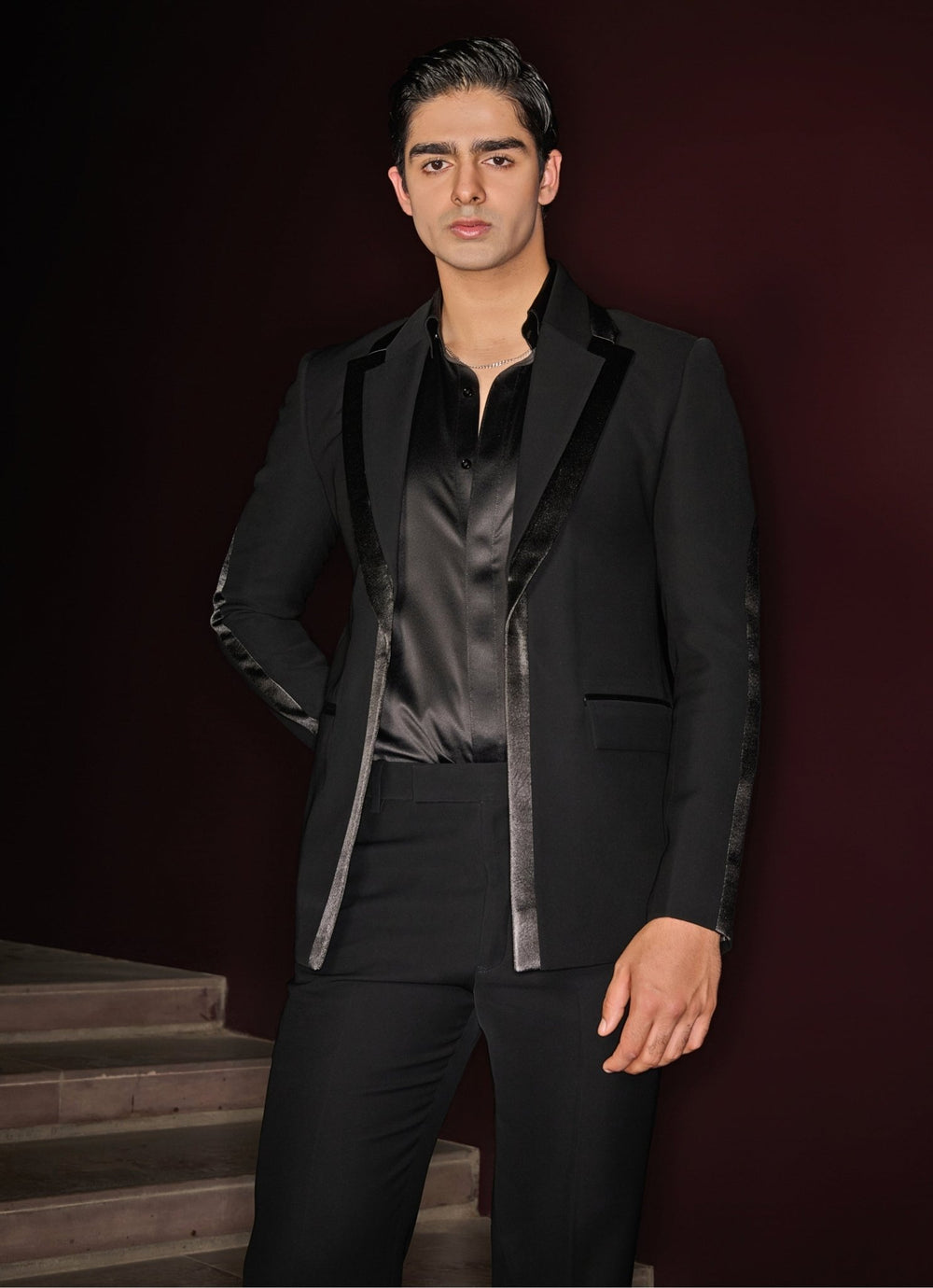 Striking Black Tuxedo Set Contrast By Parth - Fabilicious Fashion