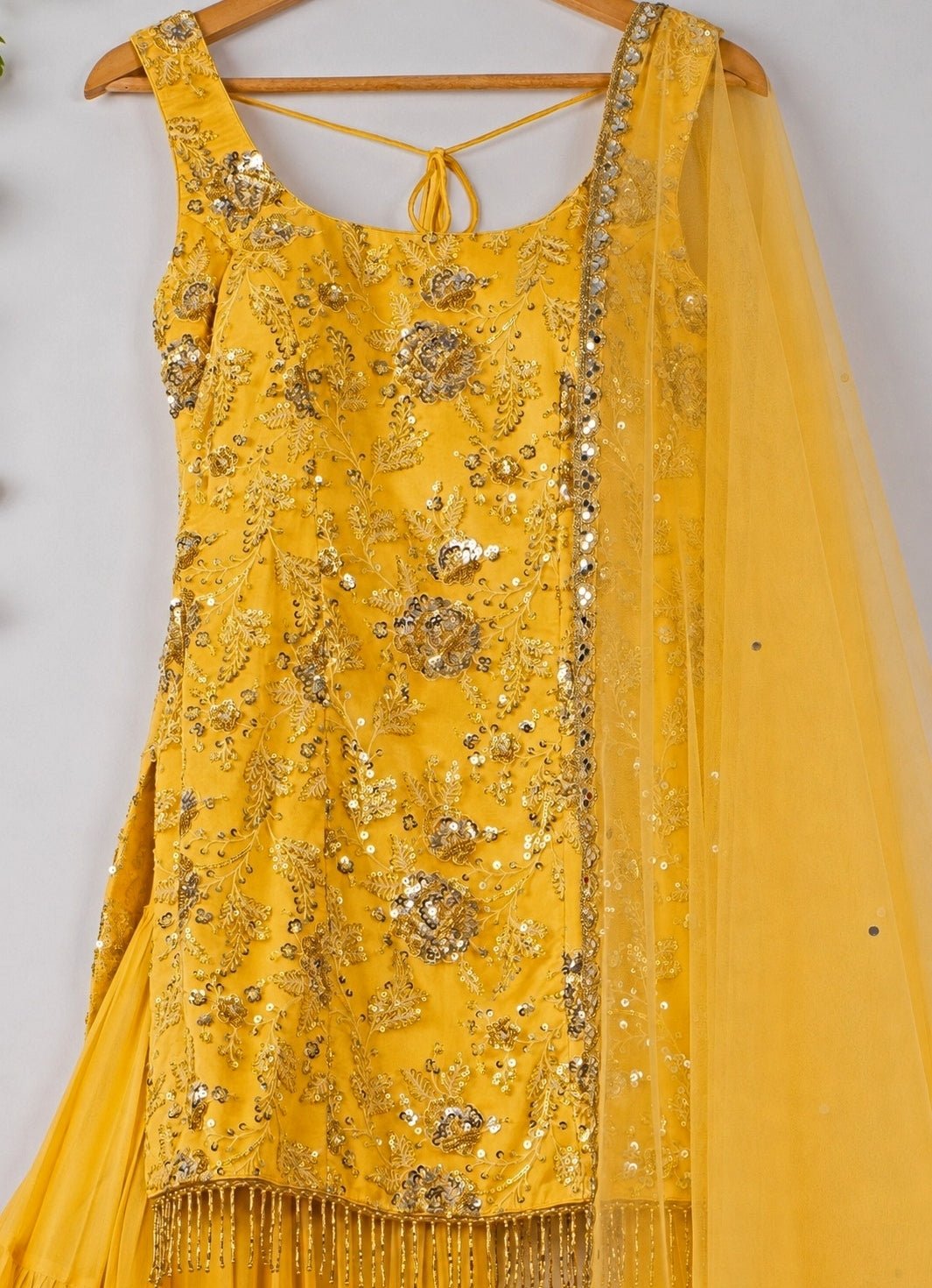 Anisha Shetty Summer Yellow Sequinned Kurta Sharara SetFabilicious Fashion