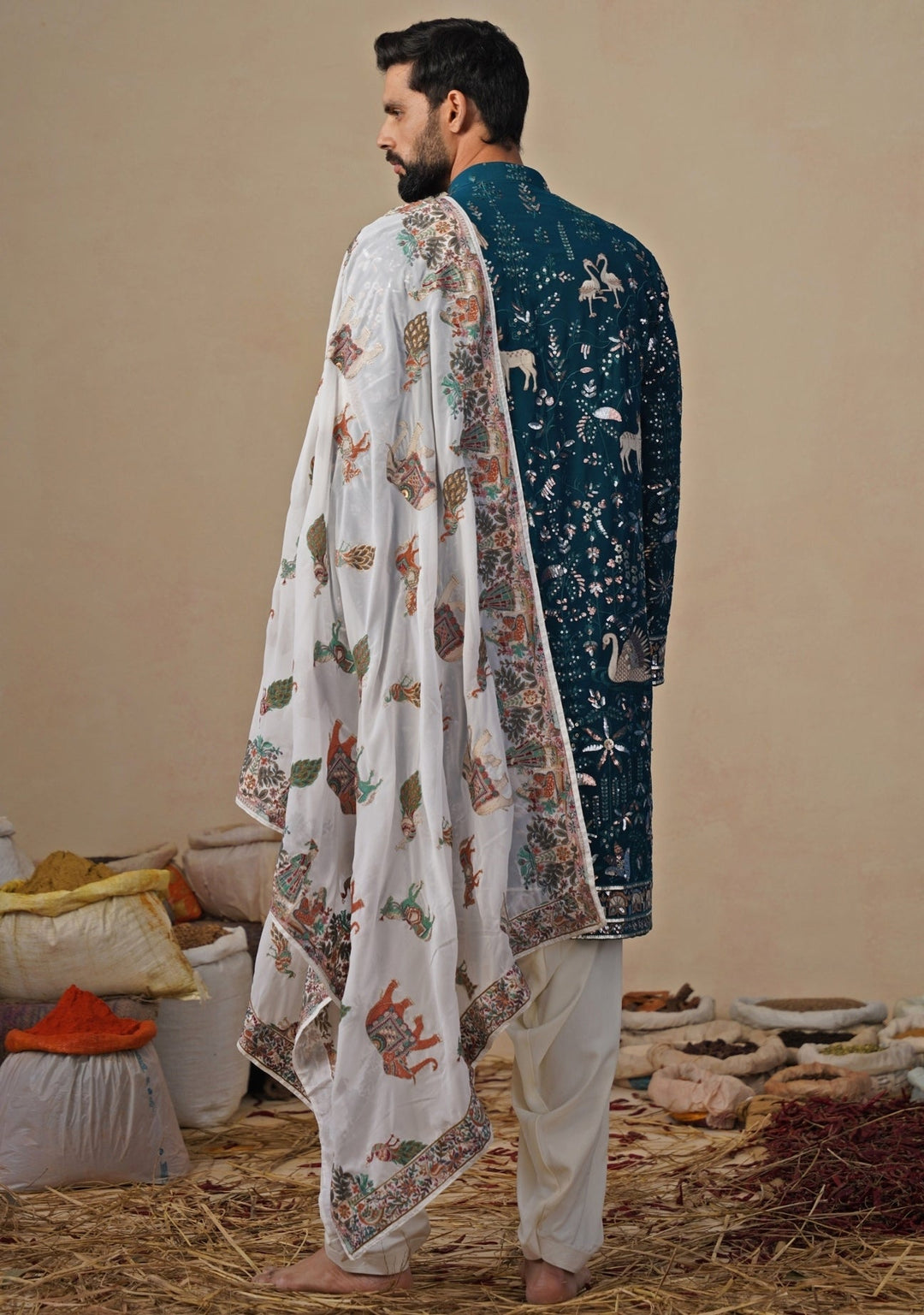 Teal Blue and Ivory Georgette Kurta and Patiala Pants Kalpraag - Fabilicious Fashion