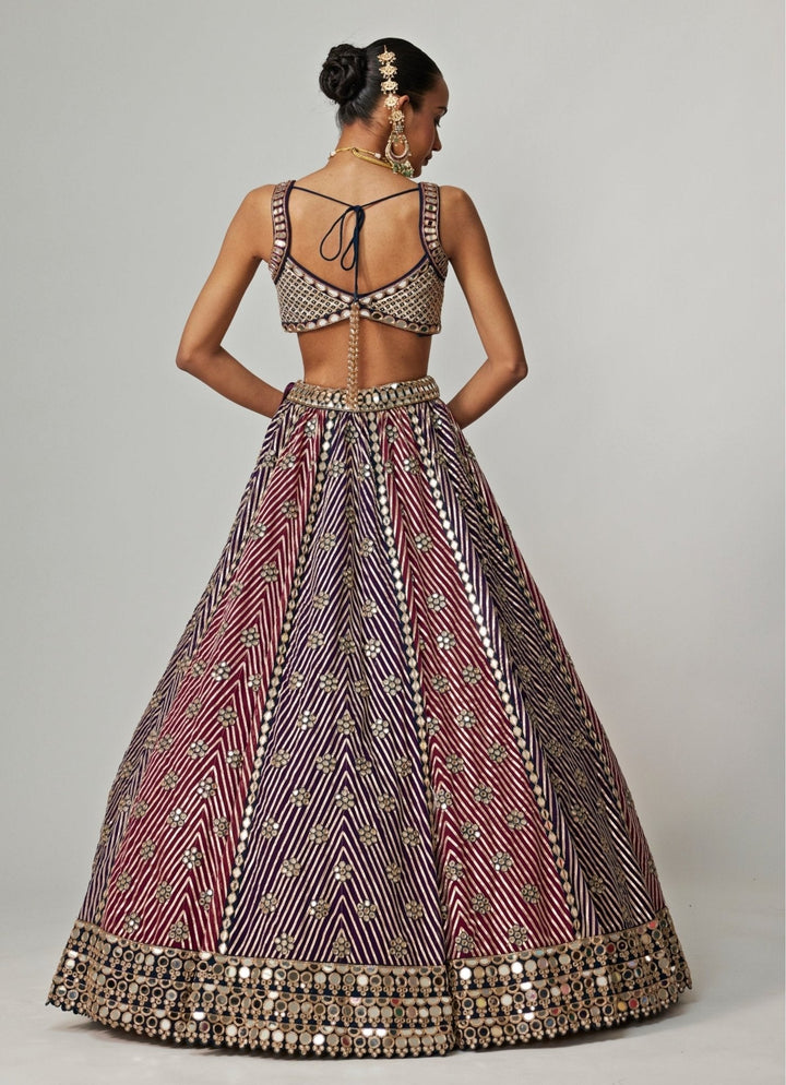 Teal Blue And Wine Embroidered Bridal Lehenga With Double Dupatta Vvani by Vani Vats - Fabilicious Fashion