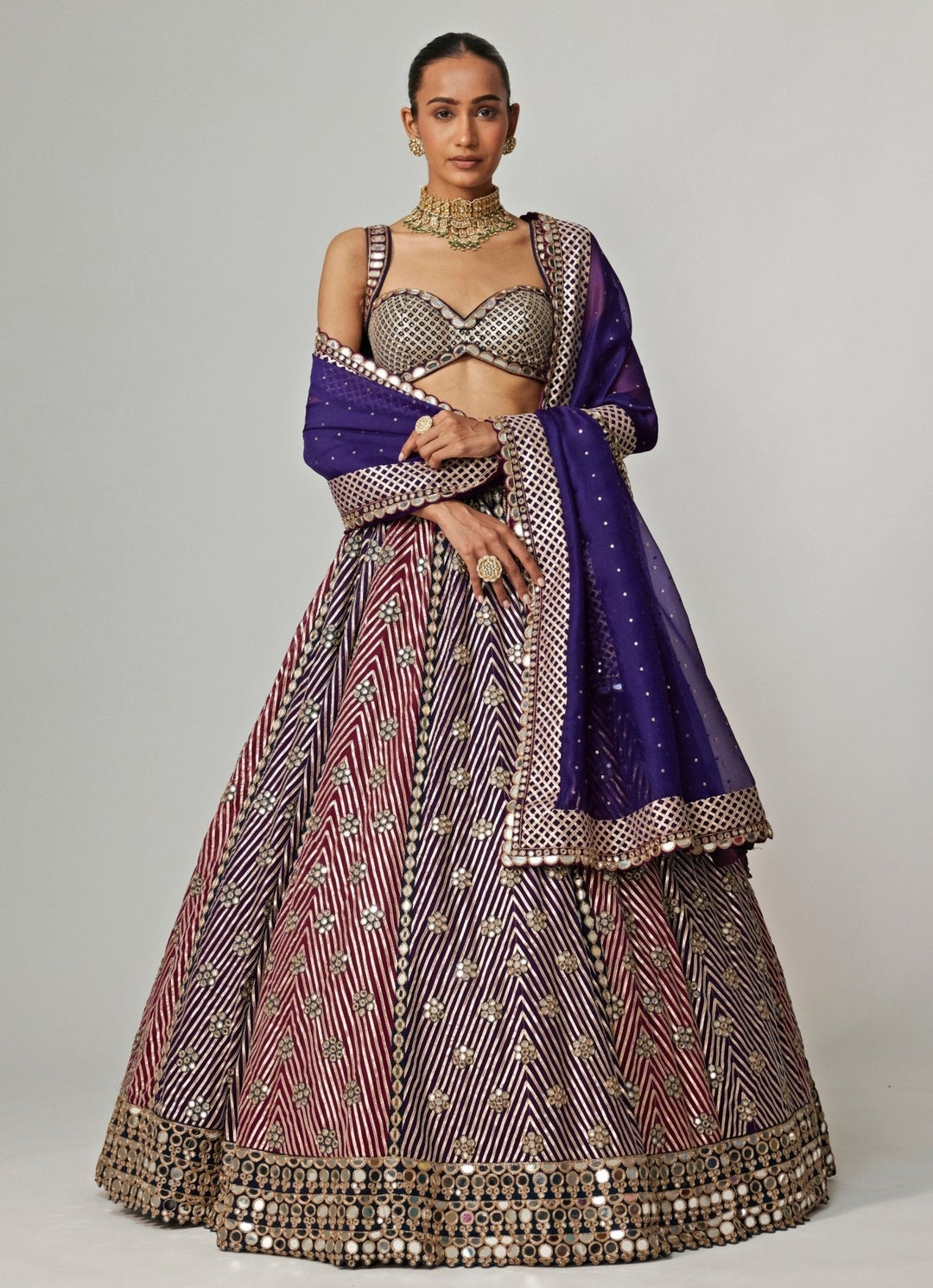 Teal Blue And Wine Embroidered Organza Lehenga Set Vvani by Vani Vats - Fabilicious Fashion