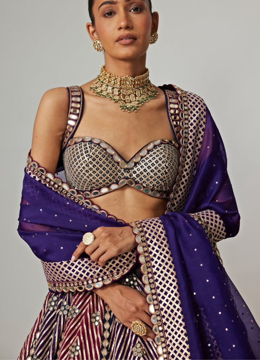 Teal Blue And Wine Embroidered Organza Lehenga Set Vvani by Vani Vats - Fabilicious Fashion