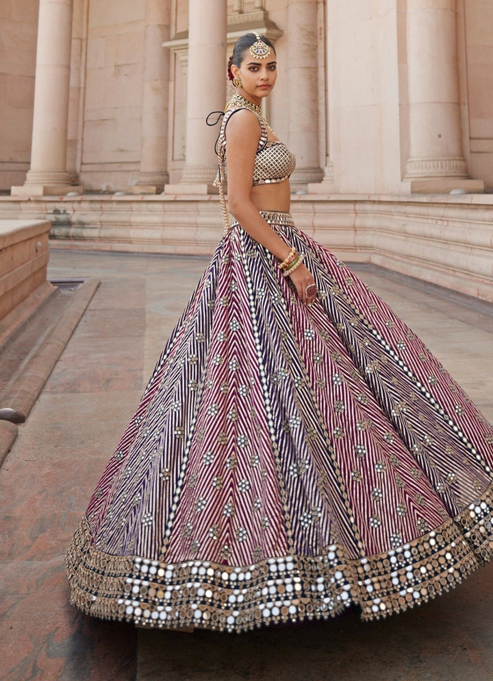 Teal Blue And Wine Embroidered Organza Lehenga Set Vvani by Vani Vats - Fabilicious Fashion