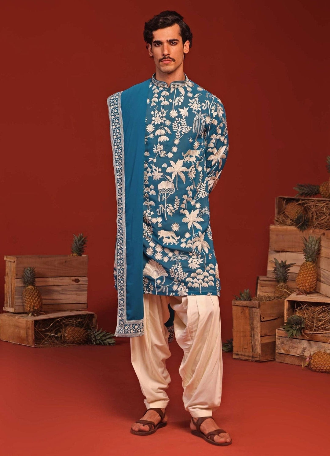Teal Blue Embroidered Kurta Patiala Pant Set Kalpraag - Fabilicious Fashion
