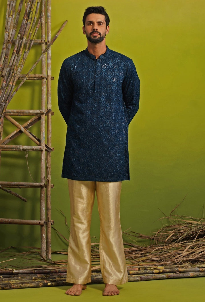 Teal Blue Georgette Short Kurta Set Kalpraag - Fabilicious Fashion