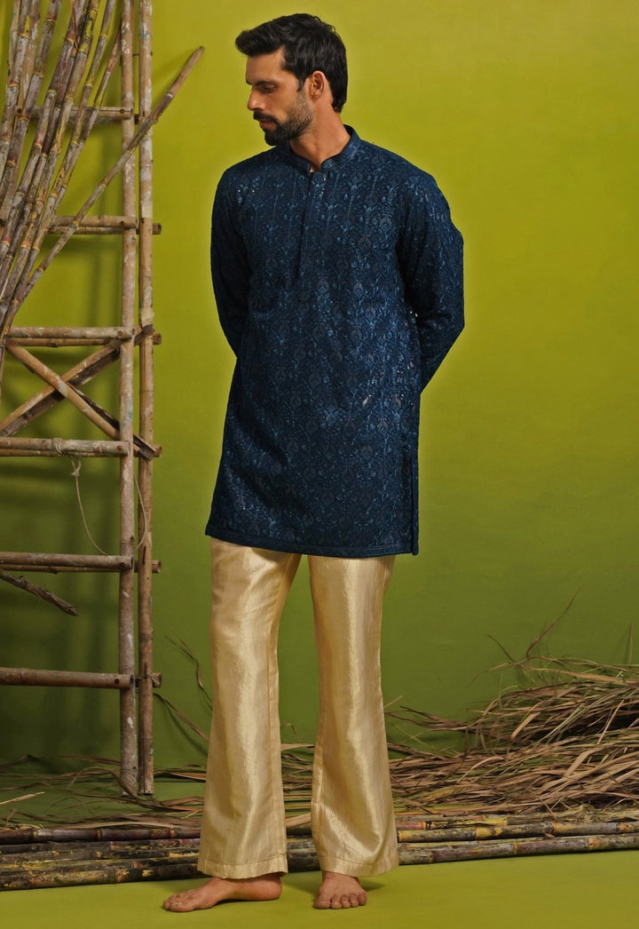 Teal Blue Georgette Short Kurta Set Kalpraag - Fabilicious Fashion