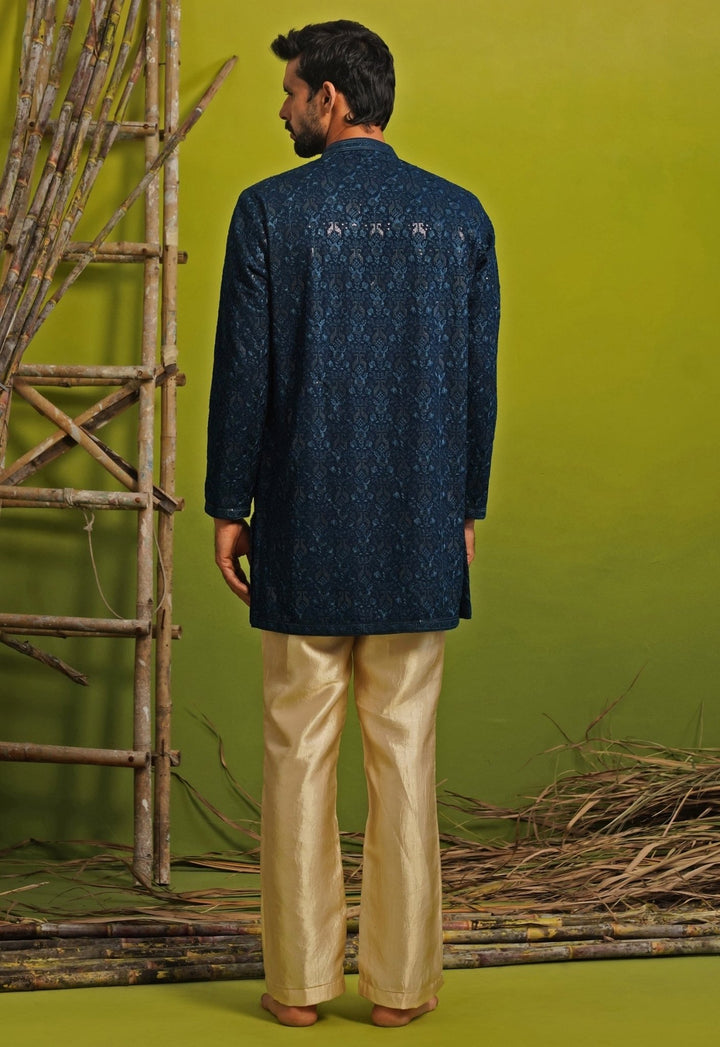Teal Blue Georgette Short Kurta Set Kalpraag - Fabilicious Fashion
