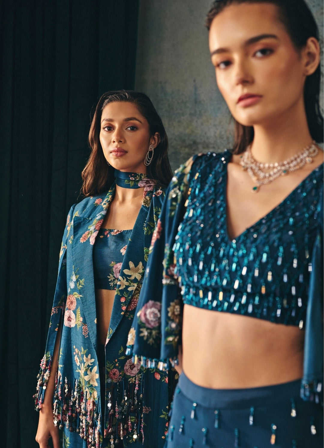 Teal Blue Silk Blazer Pants Set Mani Bhatia - Fabilicious Fashion