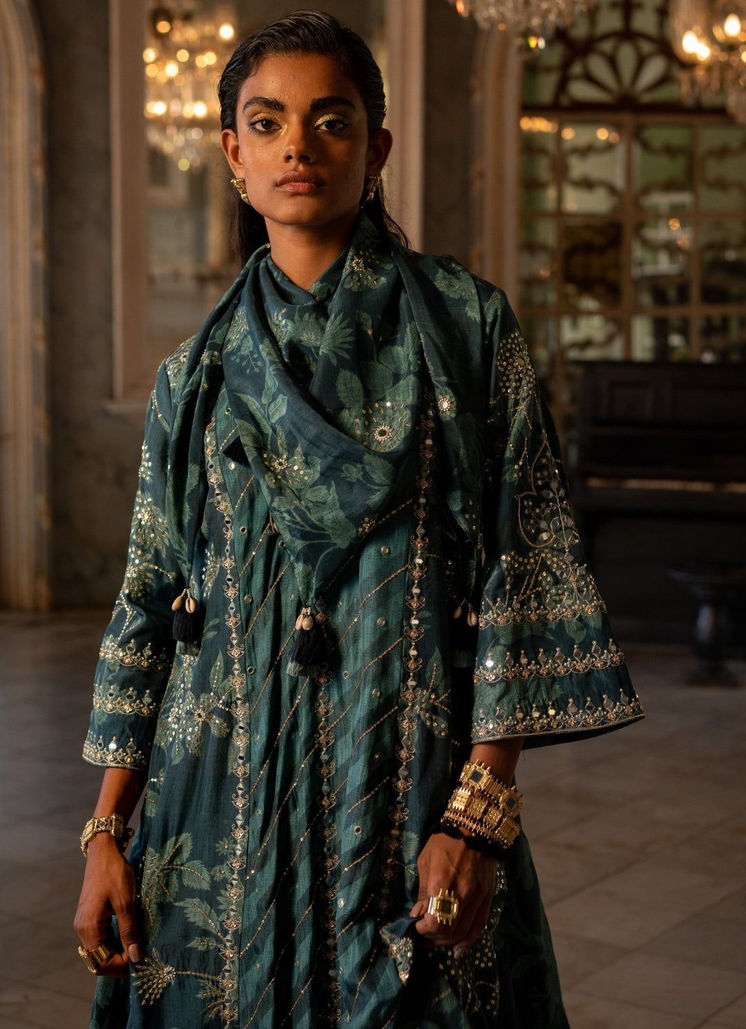 Teal Blue Silk Kurta Pants Set Paulmi and Harsh - Fabilicious Fashion