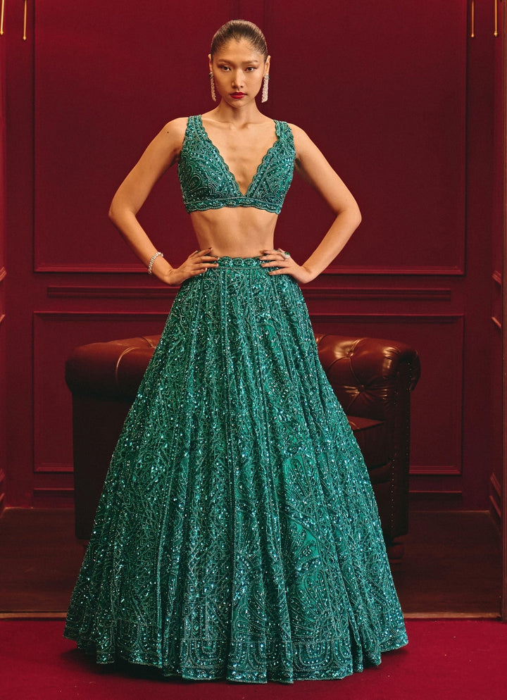 Angad Singh Teal Blue Soft Net LehengaFabilicious Fashion