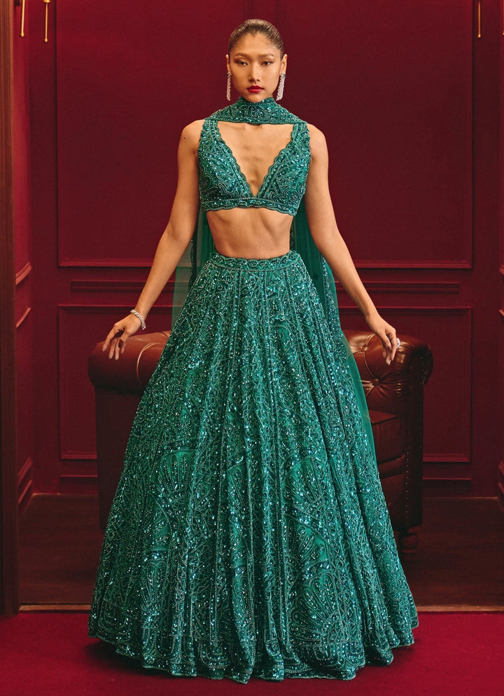 Angad Singh Teal Blue Soft Net LehengaFabilicious Fashion