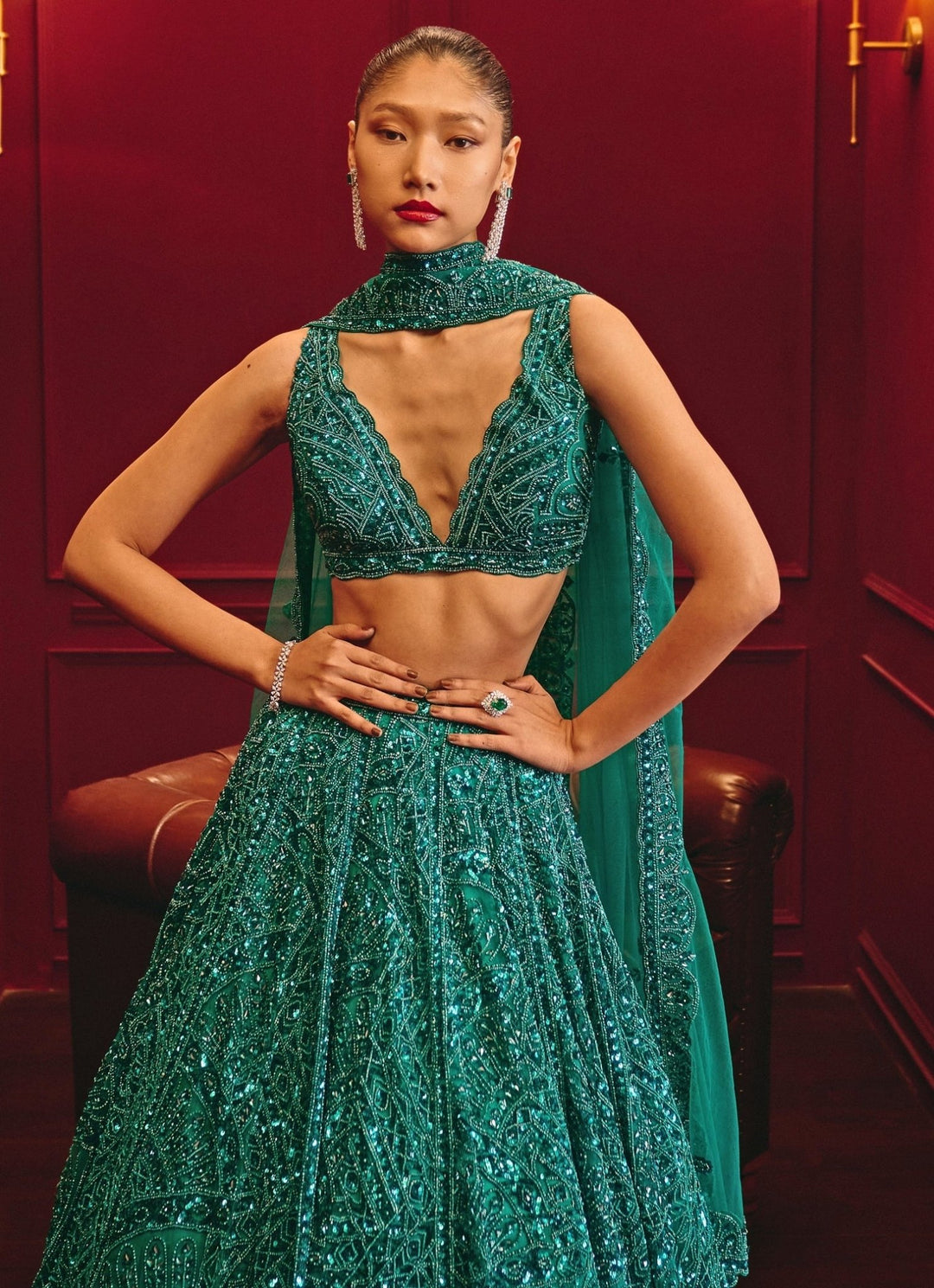Angad Singh Teal Blue Soft Net LehengaFabilicious Fashion