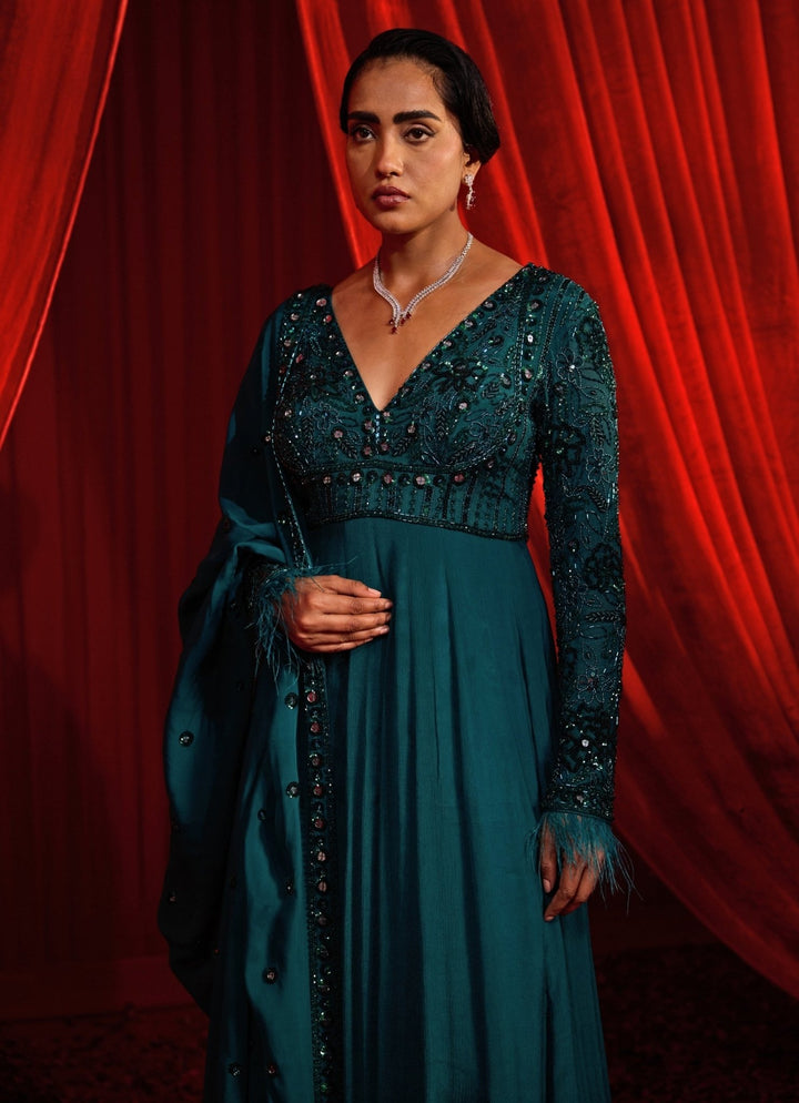 Nidhika Shekhar Teal Green Chiffon AnarkaliFabilicious Fashion