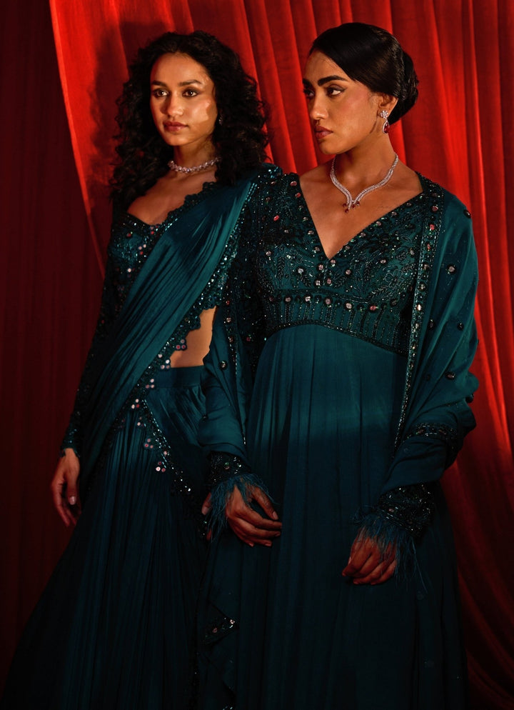 Nidhika Shekhar Teal Green Chiffon AnarkaliFabilicious Fashion