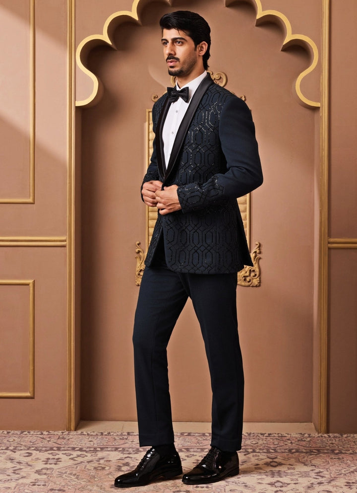 Teal Green Suiting Tuxedo Set Nitika Gujral - Men - Fabilicious Fashion