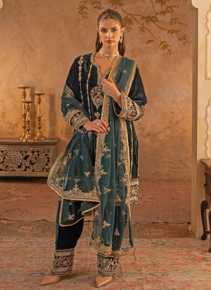 Angad Singh Teal Green Velvet Kurta Pants SetFabilicious Fashion