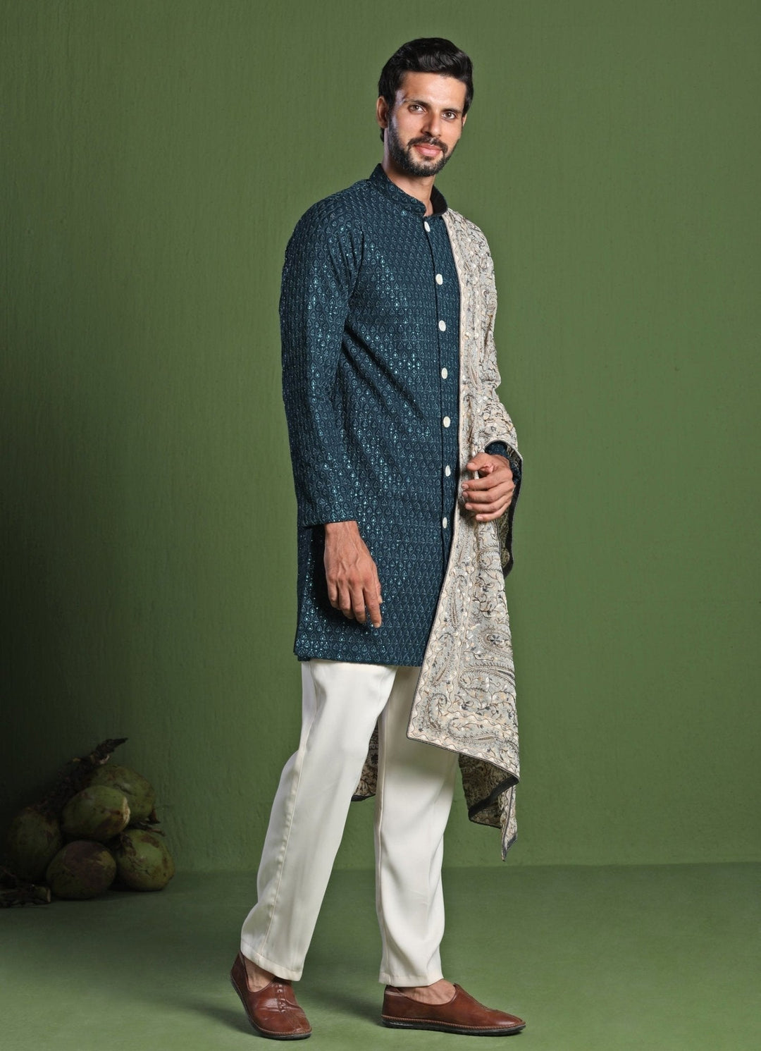 Teal Short Kurta Set With Embroidered Dupatta Kalpraag - Fabilicious Fashion