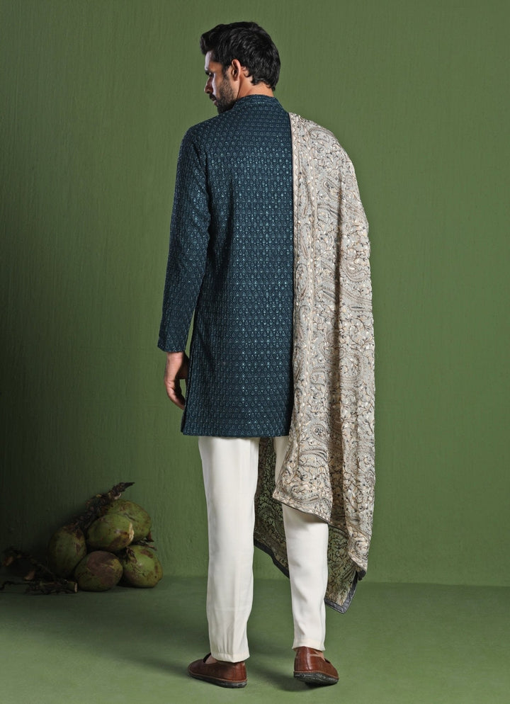 Teal Short Kurta Set With Embroidered Dupatta Kalpraag - Fabilicious Fashion