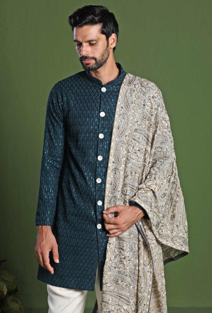 Teal Short Kurta Set With Embroidered Dupatta Kalpraag - Fabilicious Fashion