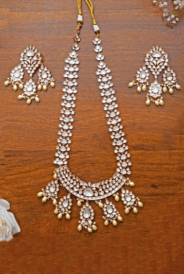 Tear Drop Polki Necklace Set Zevar by Geeta - Fabilicious Fashion
