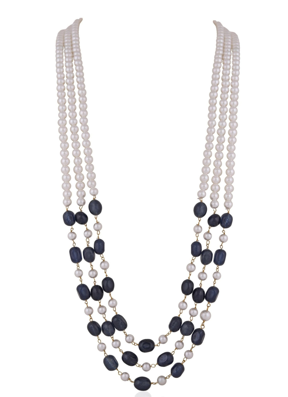 Three Layer Blue Sapphire And Pearl Necklace Riana by Shikha Jindal - Fabilicious Fashion