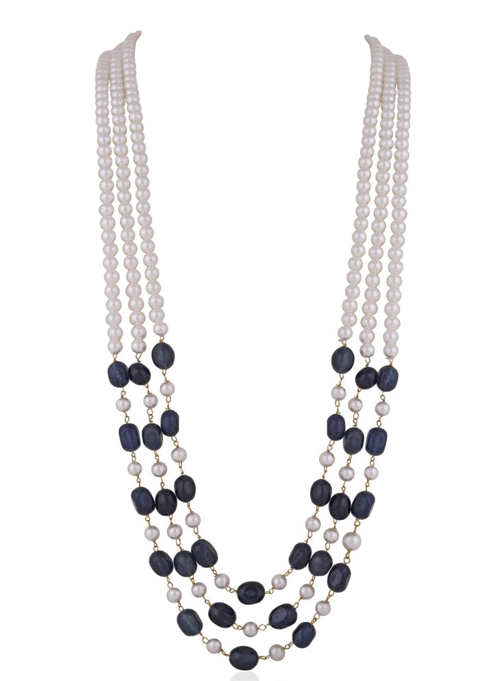 Three Layer Blue Sapphire And Pearl Necklace Riana by Shikha Jindal - Fabilicious Fashion