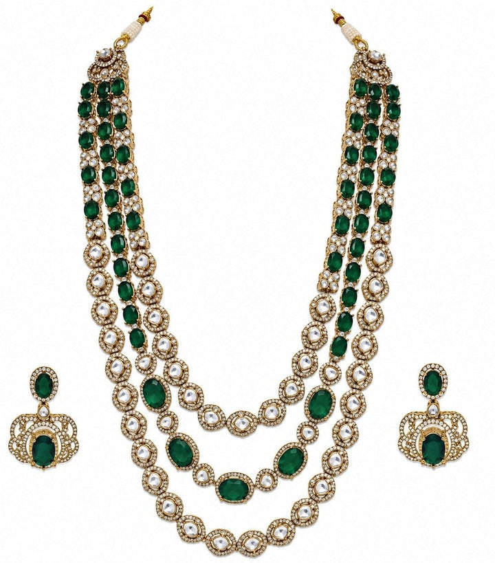 Vivinia By Vidhi Mehra Three Layer Emerald Green Moissanite Necklace SetFabilicious Fashion