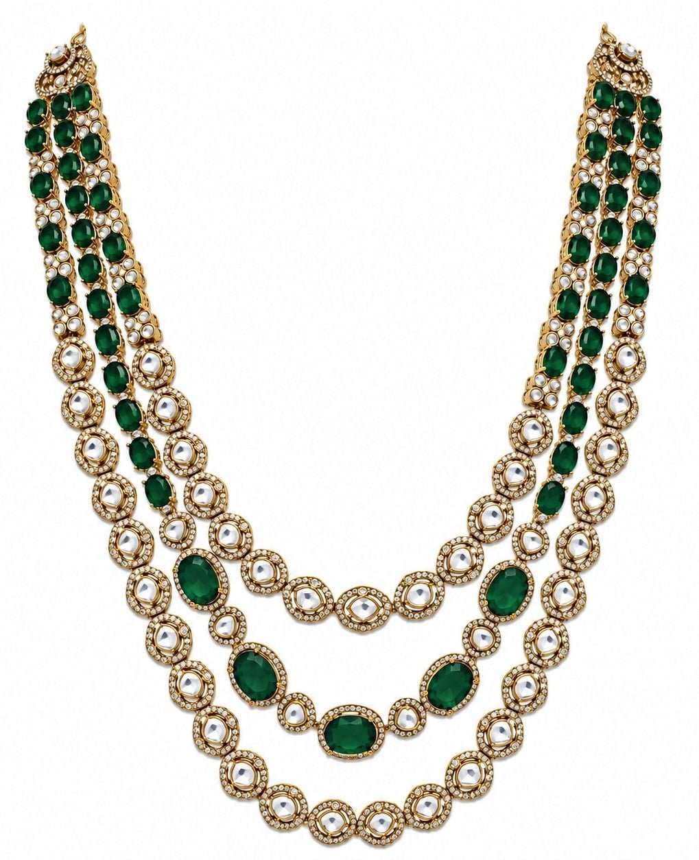 Vivinia By Vidhi Mehra Three Layer Emerald Green Moissanite Necklace SetFabilicious Fashion