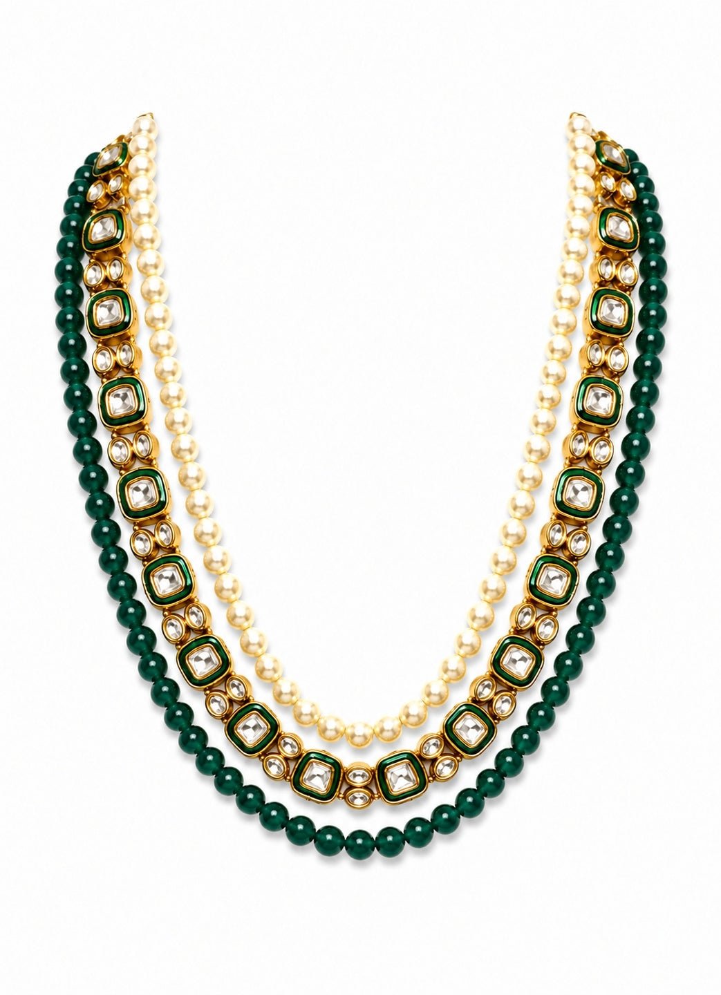 Vivinia By Vidhi Mehra Three-Layer Green Beaded Pearl Kundan Groom MalaFabilicious Fashion