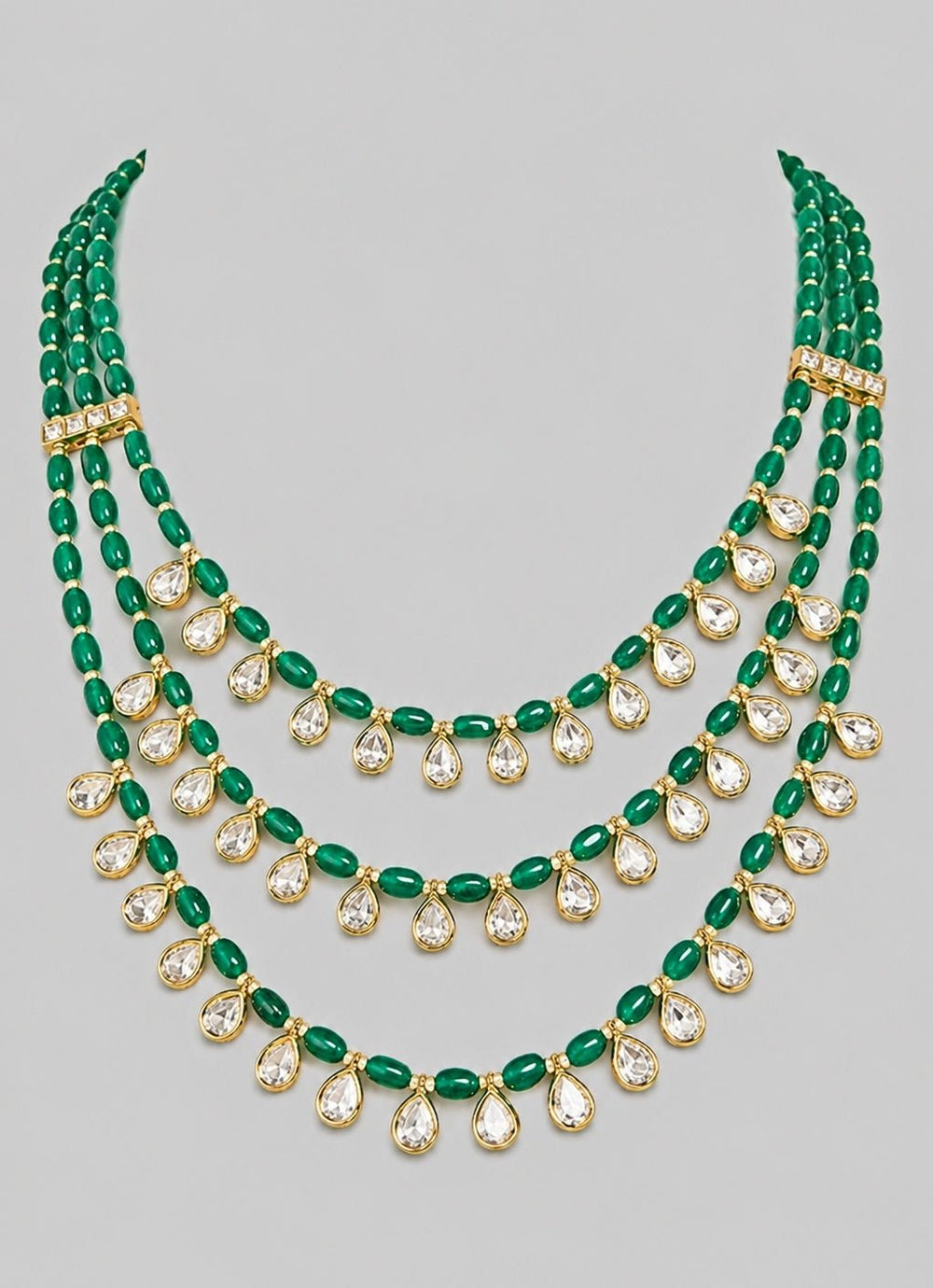 Zevar by Geeta Three Layer Green Beads And Polki MalaFabilicious Fashion