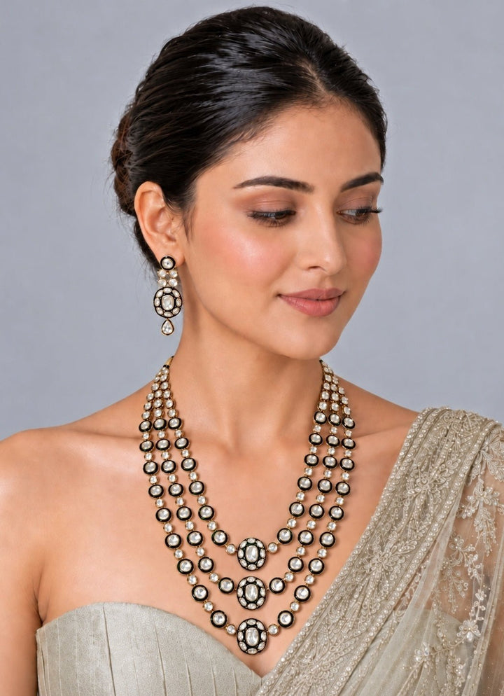 Vivinia By Vidhi Mehra Three Layer Moissanite Polki Necklace SetFabilicious Fashion