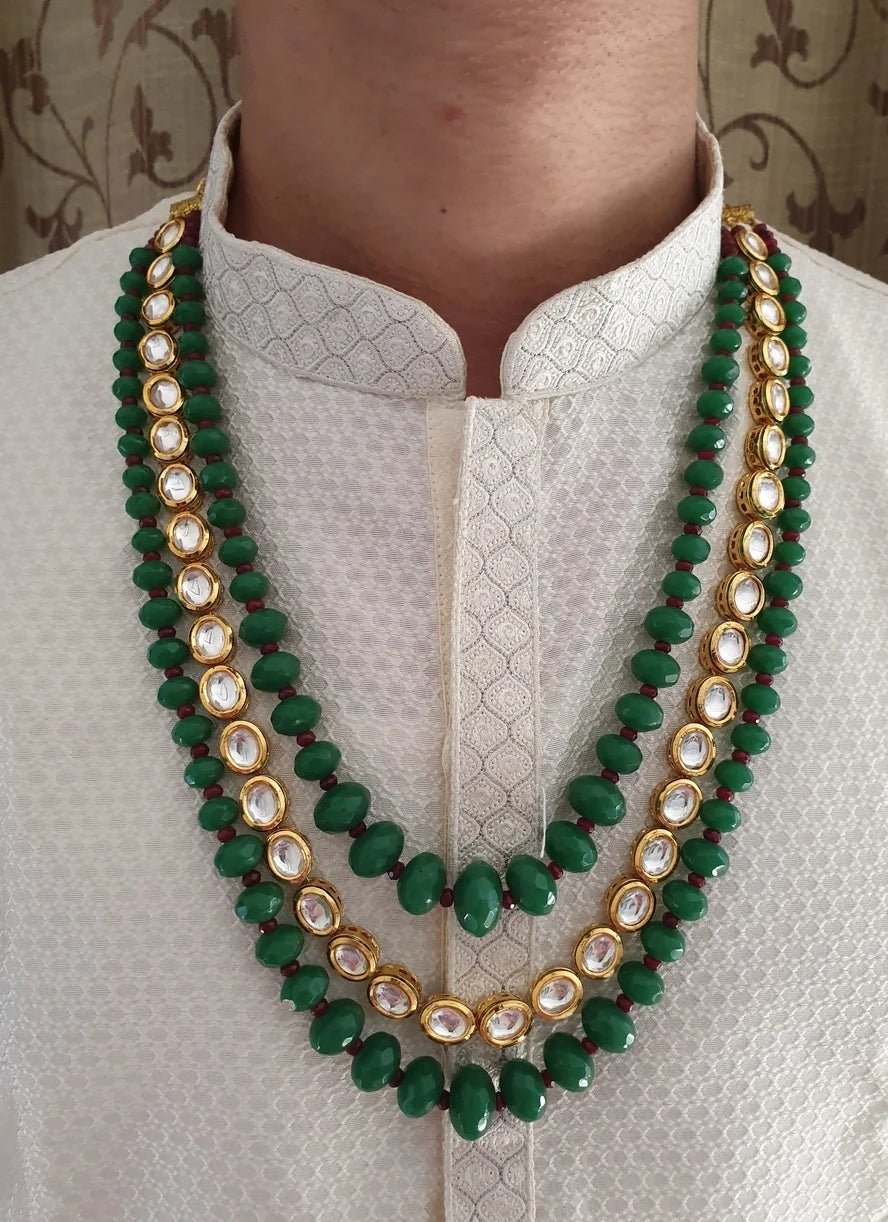 Vivinia By Vidhi Mehra Three-Layered Kundan Green Beaded MalaFabilicious Fashion