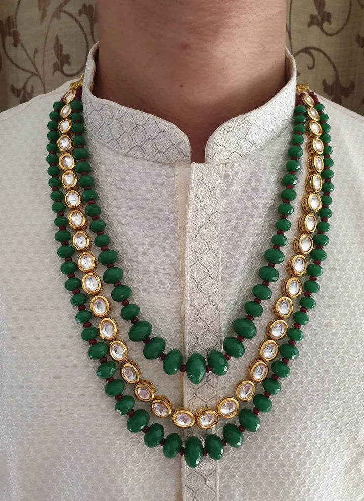 Vivinia By Vidhi Mehra Three-Layered Kundan Green Beaded MalaFabilicious Fashion