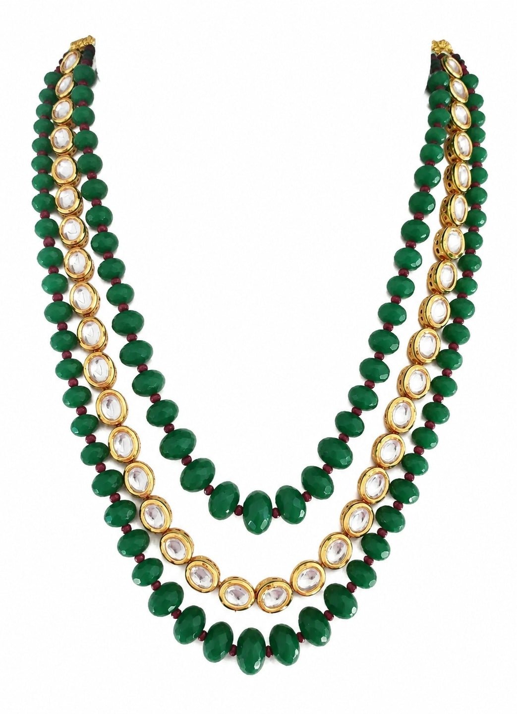 Vivinia By Vidhi Mehra Three-Layered Kundan Green Beaded MalaFabilicious Fashion