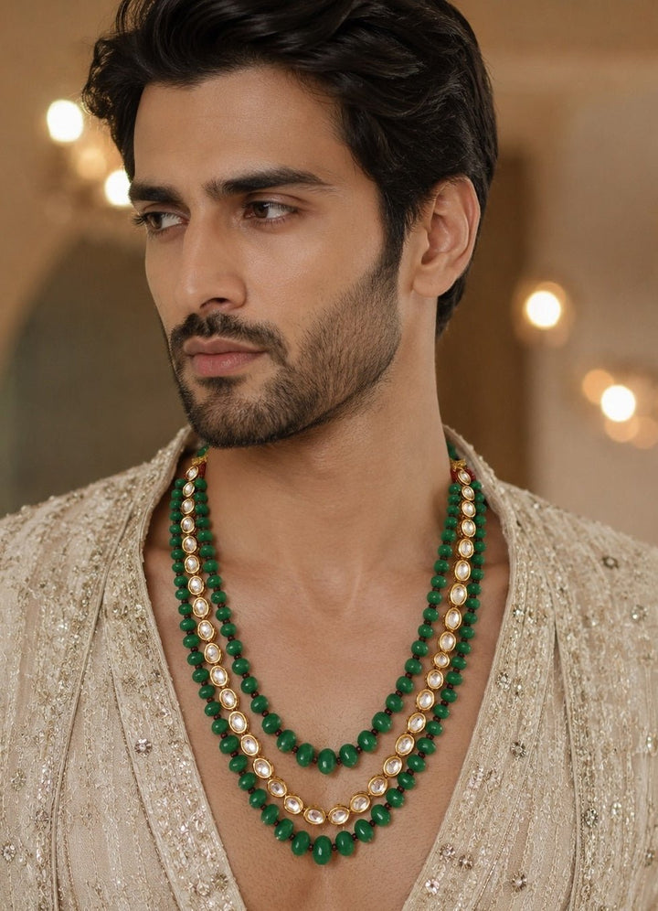 Vivinia By Vidhi Mehra Three-Layered Kundan Green Beaded MalaFabilicious Fashion
