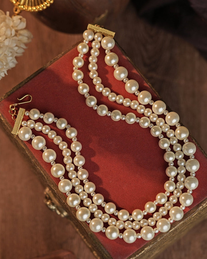 Three Layered Pearl Choker Necklace Kalyani Indian Jewelry - Fabilicious Fashion