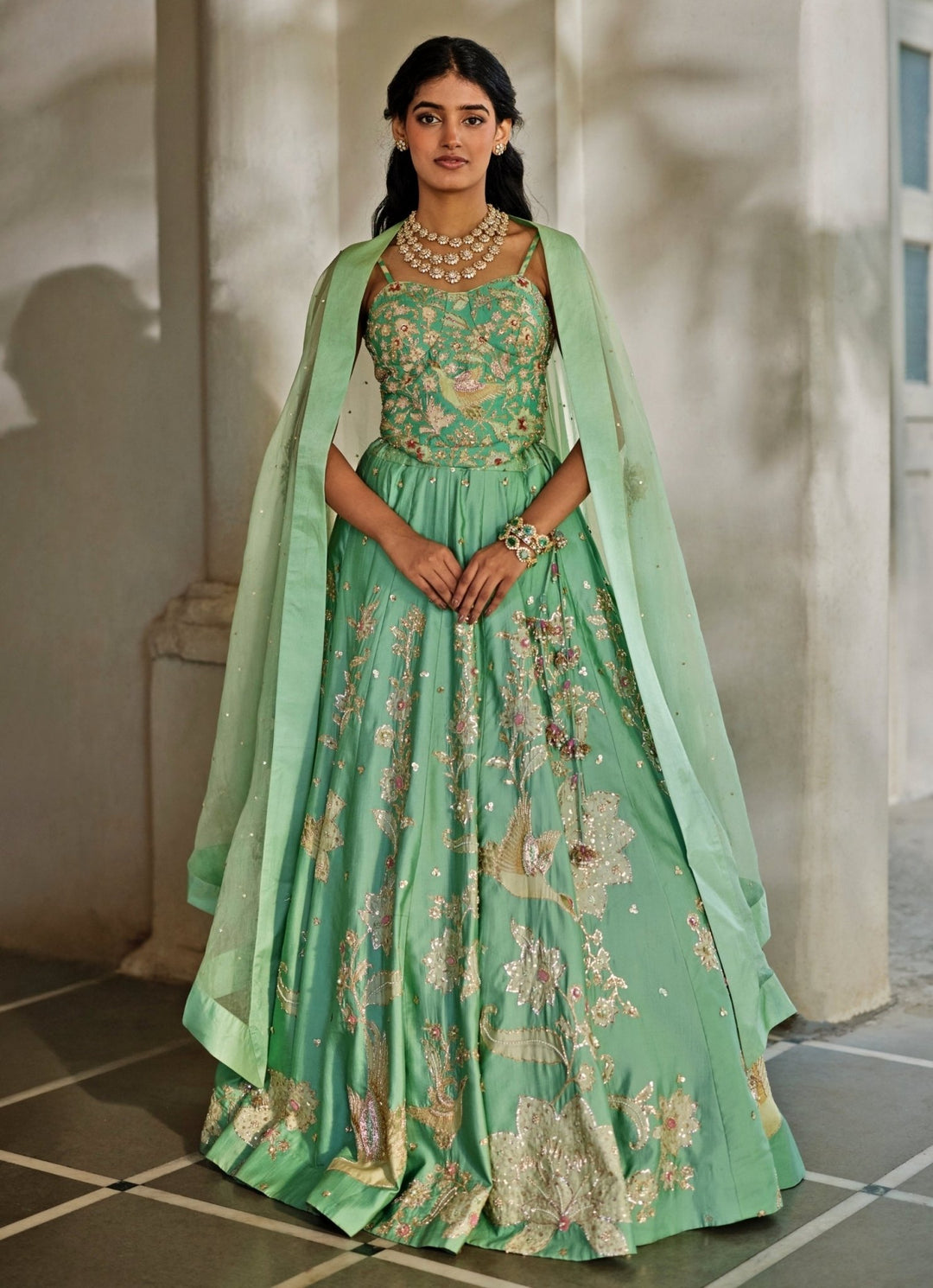 Tiffany Blue Silk Lehenga With Corset Blouse Paulmi and Harsh - Fabilicious Fashion