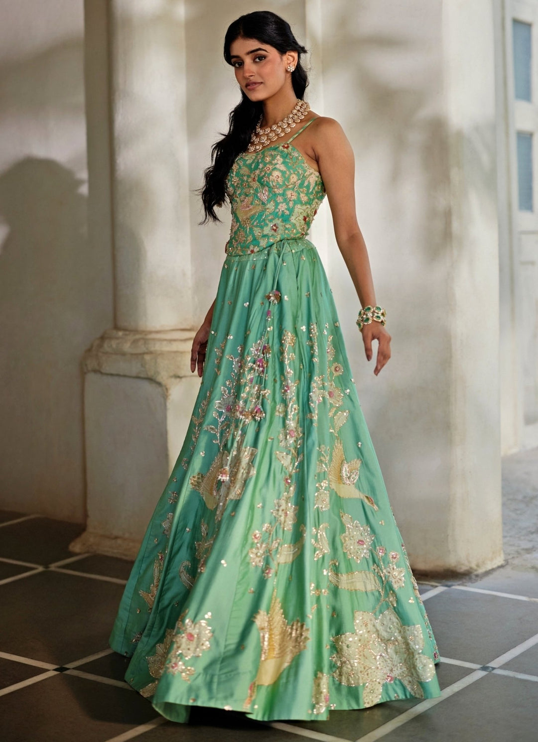 Tiffany Blue Silk Lehenga With Corset Blouse Paulmi and Harsh - Fabilicious Fashion