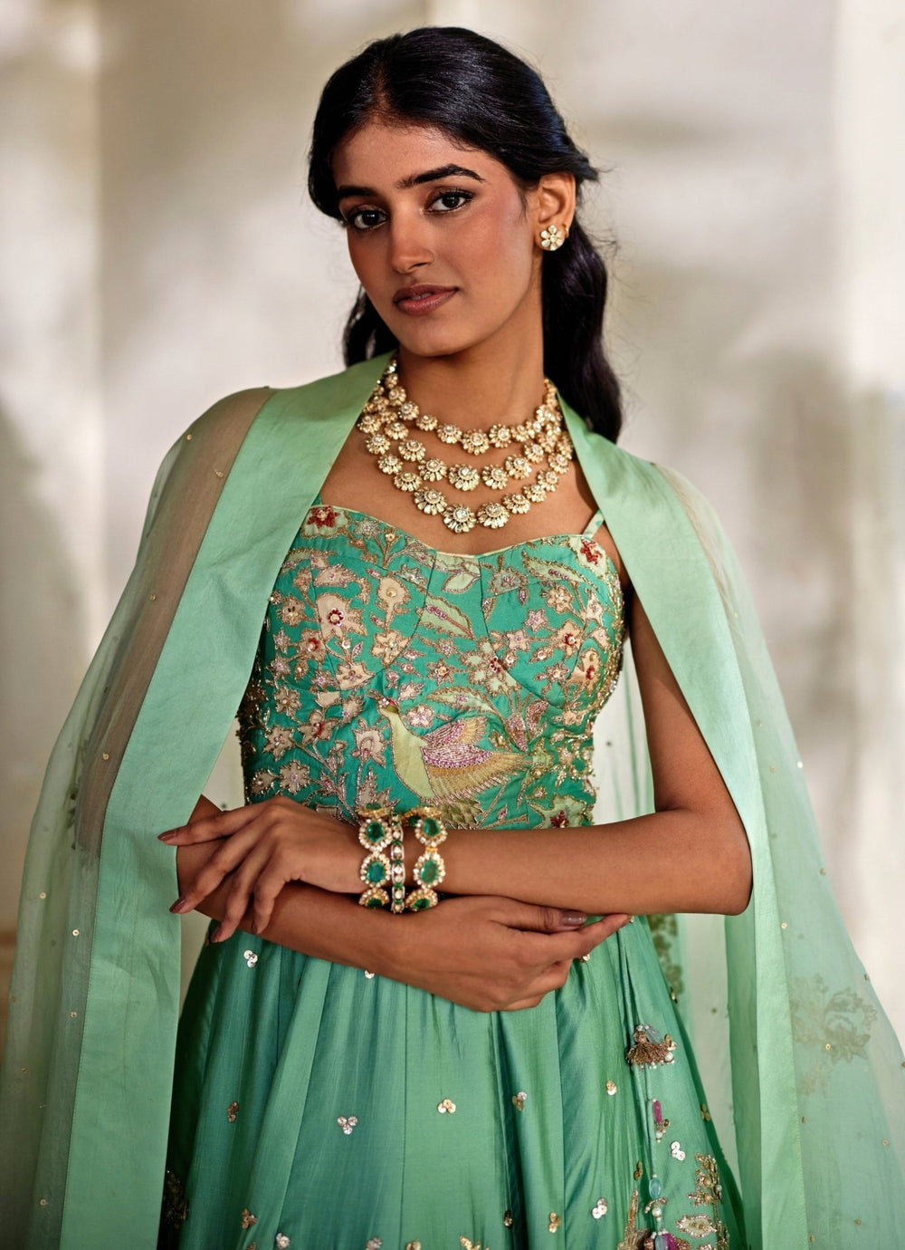 Tiffany Blue Silk Lehenga With Corset Blouse Paulmi and Harsh - Fabilicious Fashion