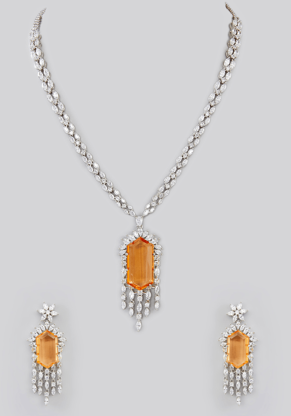 Topaz And Faux Diamond Necklace Set Zevar by Geeta - Fabilicious Fashion